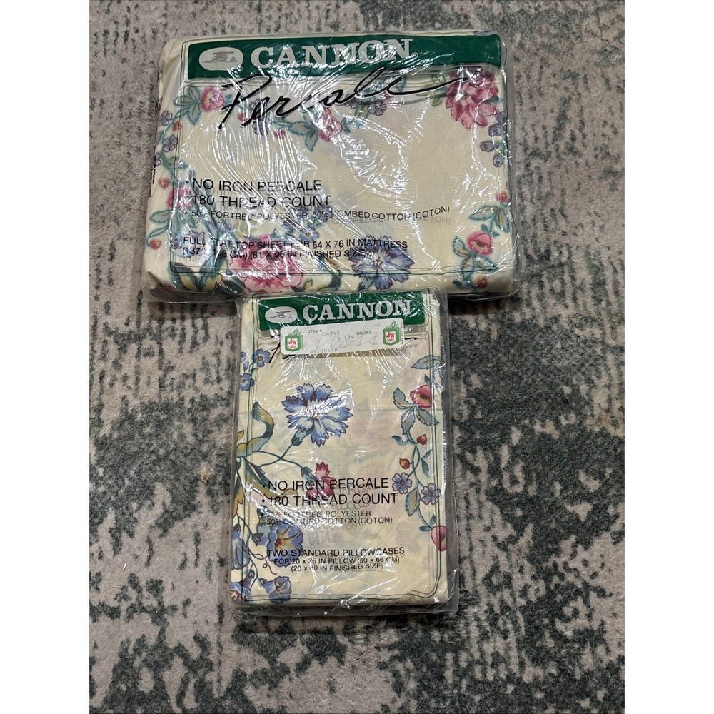 Vtg Cannon Percale Floral Top Sheet/pillow Full Double Yellow Roses Made in USA